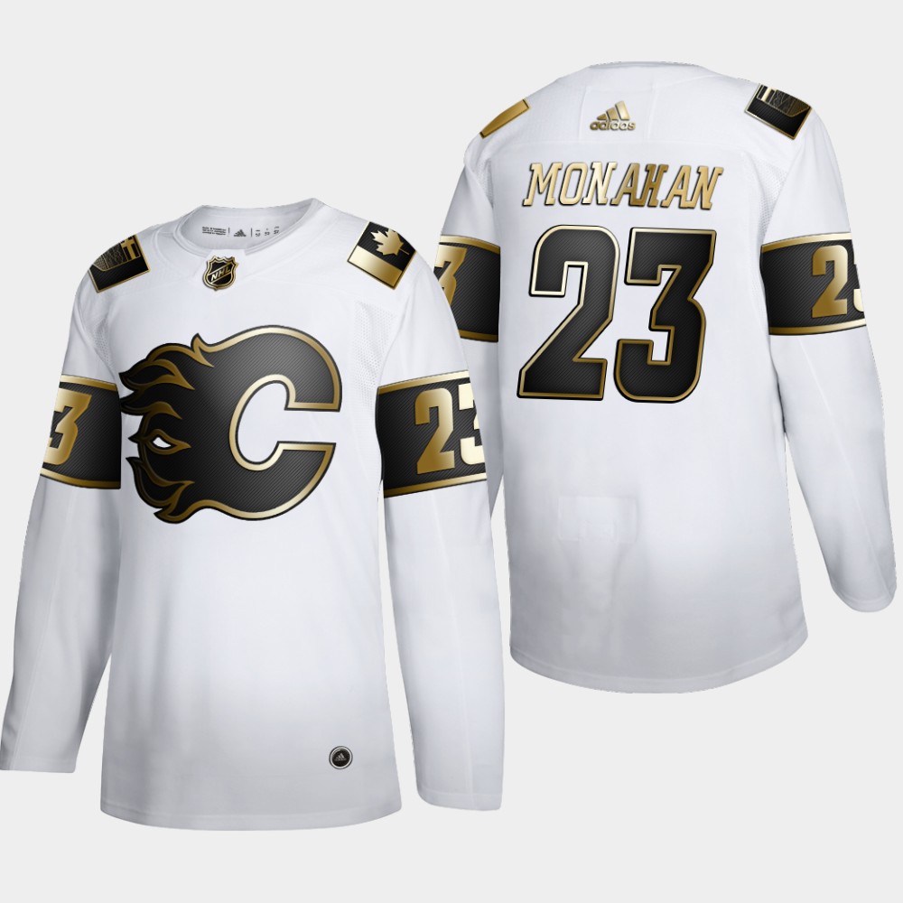 Calgary Flames 23 Sean Monahan Men Adidas White Golden Edition Limited Stitched NHL Jersey